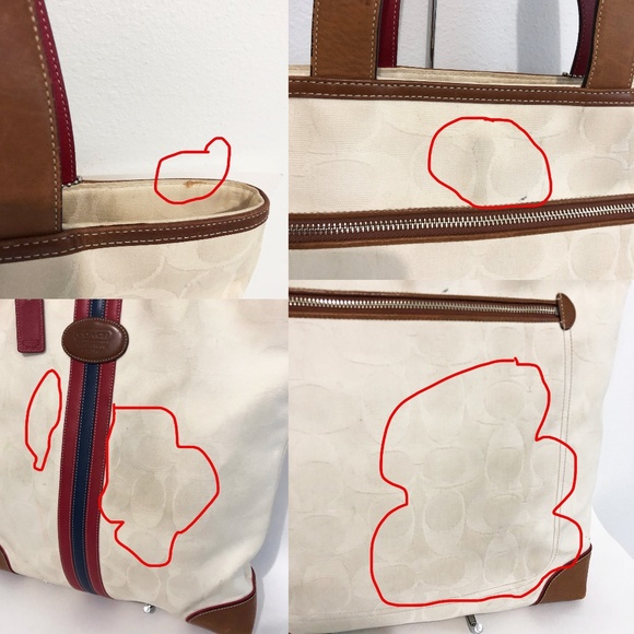 Vintage Coach Bag Tote Signature Stripe Canvas and Leather Shopper Tote #6644 - Picture 7 of 8